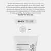 Transparent Lab Lightweight Sunscreen LSF 50+ mit UV-Schutz, Anwendungstipps und einem Sonnensymbol für die morgendliche Anwendung auf der Tube.