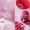 Nahaufnahme von Blasen und Beeren, mit Text: "Nordic Bloom Bounce Moisturizer" und "Lumene".