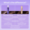 Vergleichstabelle Bali Body 1 Hour Express Tan Deep Violet und Self Tanning Mousse Violet, auf violettem Hintergrund.