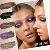 Make-up Look ab einer Frau mit der Lightwork VII Palette: Shades Toasted, Grounded, Spellbound, Open Heart und Guiding Light für ein intensives, schimmerndes Augen-Make-up.