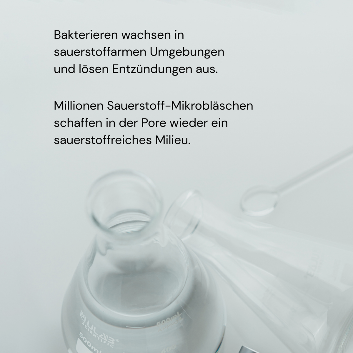 Zwei MERME Sauerstoff-Wasser 4-Wochen-Set Flaschen mit deutschem Text über Bakterien und Sauerstoff-Mikrobläschen auf hellem Hintergrund.