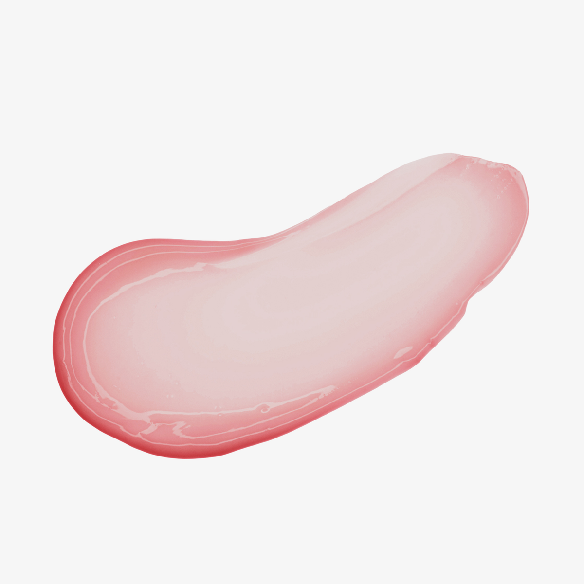 Ein Abstrich von glänzender, hellrosa THE HYDRAMORPHOSIS TWIN SET Creme oder Gel von Mesauda Beauty auf weißem Hintergrund.