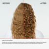 Geteiltes Bild: links krause, rechts glatte, definierte Locken nach der Anwendung von OLAPLEX N°3 PLUS Complete Repair Treatment.