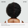 Rückansicht, die den Zustand vor und nach der Anwendung des OLAPLEX N°4 CURLBond Shaper Hydrating Curl Shampoos auf natürlich lockigem Haar zeigt.