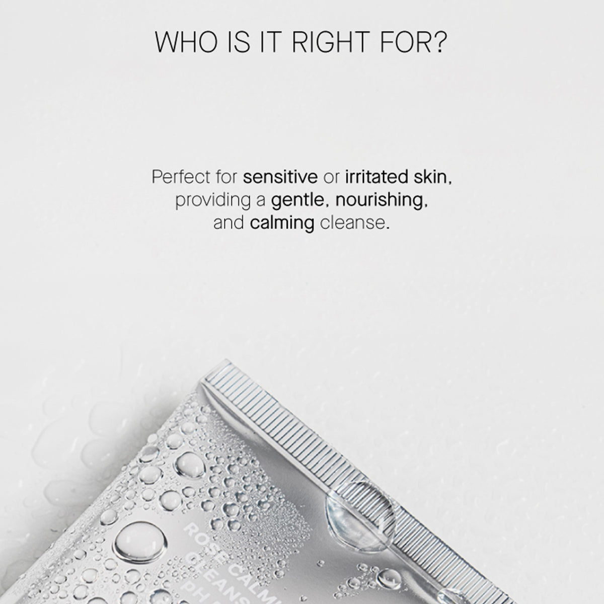 Infografik mit Tube und Wassertropfen: Ideal für sensible oder gereizte Haut – für eine sanfte, pflegende und beruhigende Reinigung.