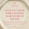 Auf einem goldfarbenen Hintergrund ist eine Bewertung zu sehen, in der beschrieben wird, dass das „Glow Repair Hair Glaze“ von Abyssian die Haarfarbe schützt und das Haar geschmeidig macht, sowie ein Erfahrungsbericht von Liyana.