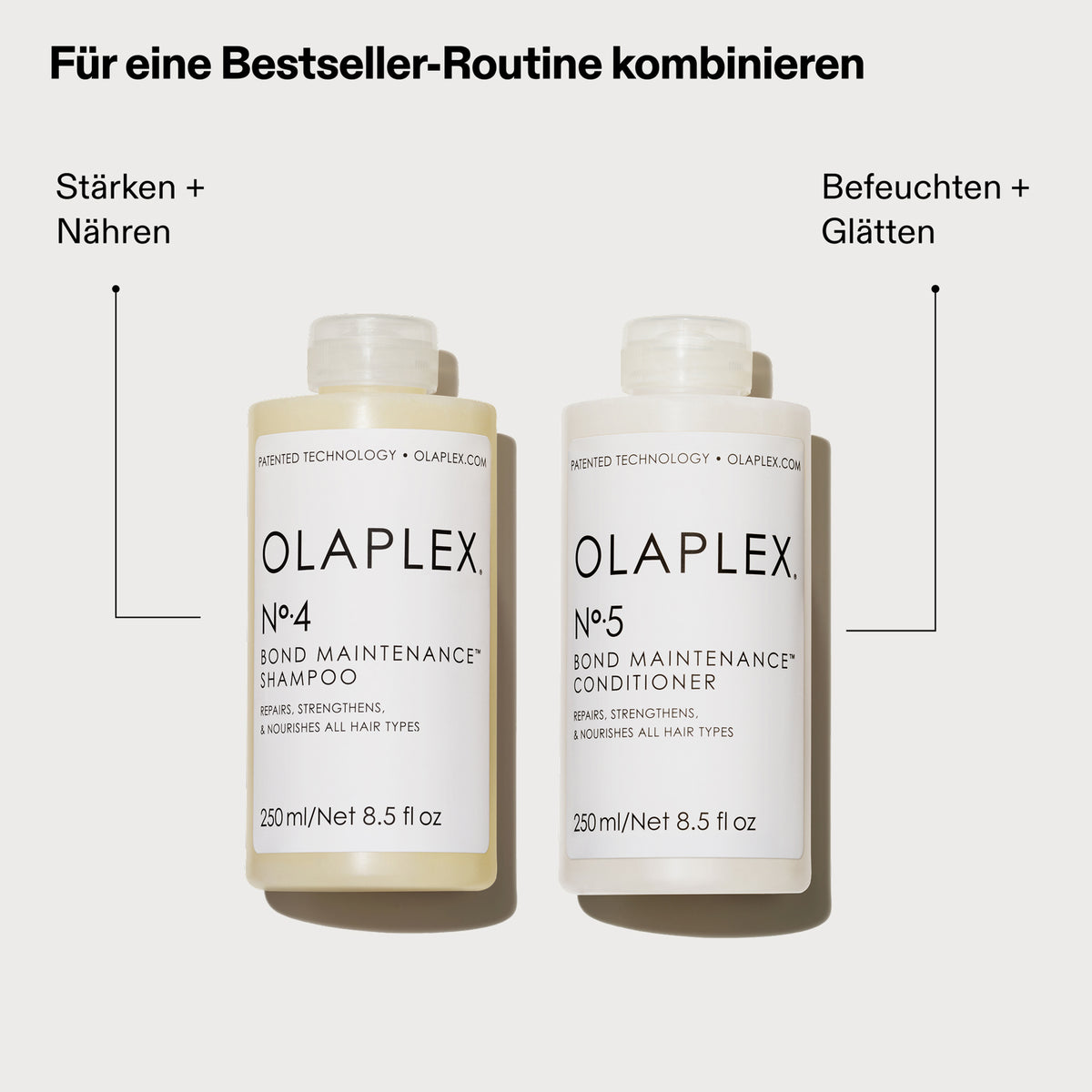 Empfehlung der Kombination von N°5 Bond Maintenance Conditioner und N°4 N°5 Bond Maintenance Shampoo; dazu Produktvorteile.