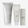 Das Anti-Rötungen Pflege-Set mit drei Skincare-Produkten: Transparent Lab Rose Calming Cleanser, Beauty of Joseon Relief Sun SPF50+ und NERDS. Azelaic Acid Serum vor hellem Hintergrund.