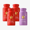 Das Advanced Debloat Bundle bestehend aus drei rote HAIRtamin Advanced Formula Flaschen und eine violette BLOATamin Flasche.