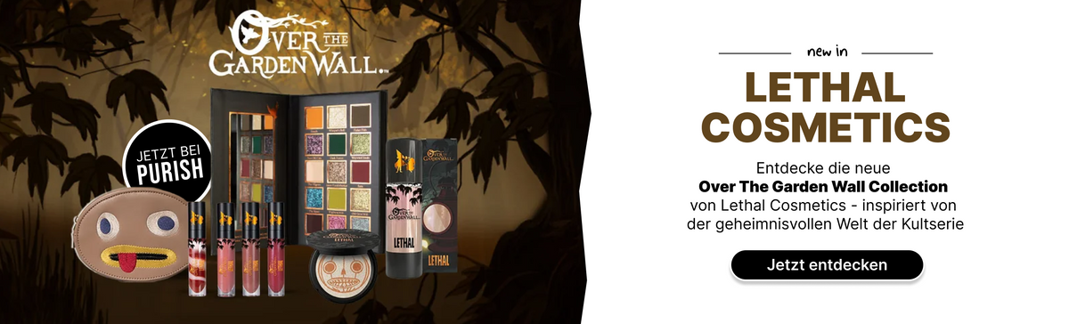 Over the Garden Wall Make-up-Kollektion von Lethal Cosmetics mit Lidschattenpalette, Lipgloss, Highlighter und Kosmetiktasche – jetzt bei PURISH