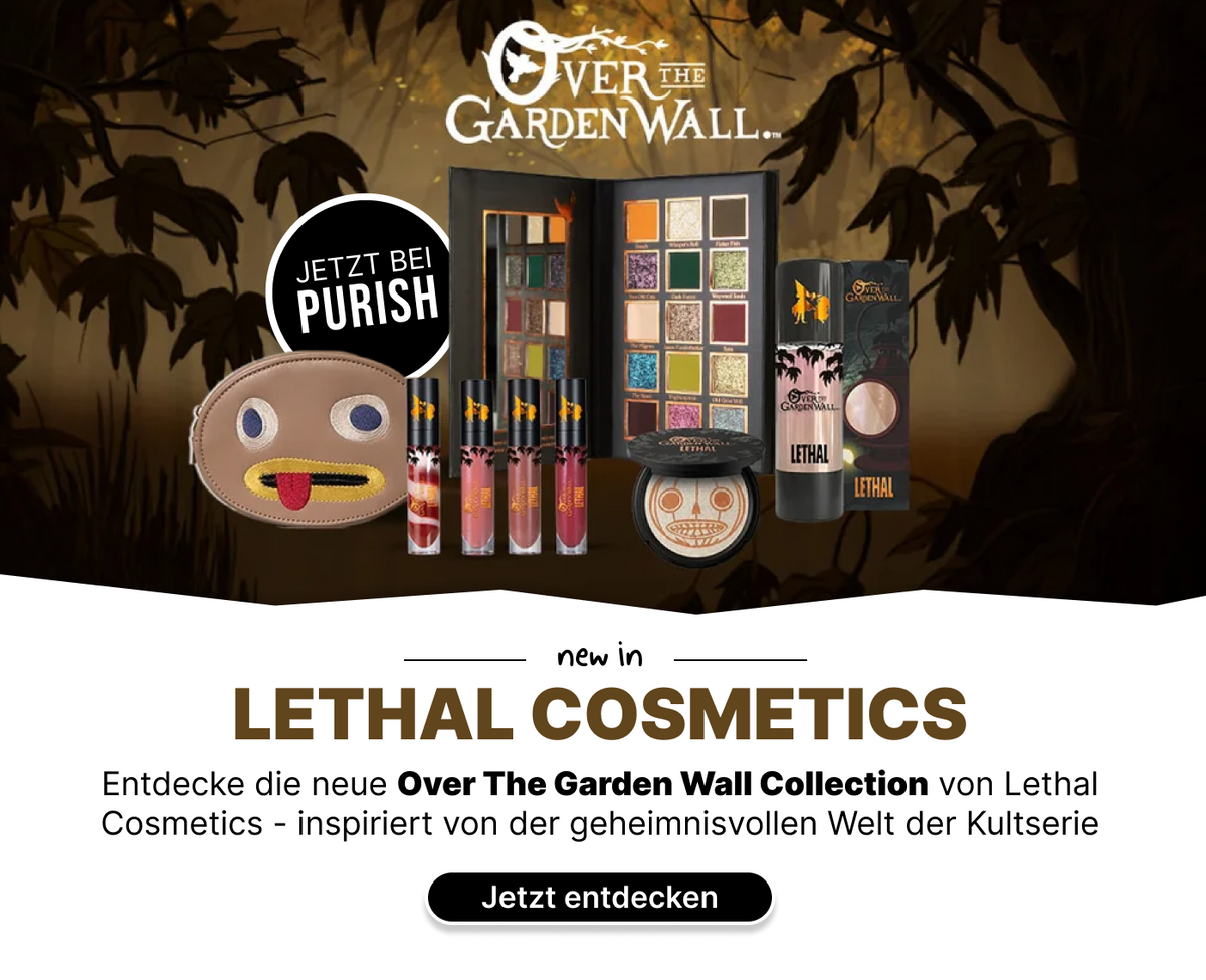 Over the Garden Wall Make-up-Kollektion von Lethal Cosmetics mit Lidschattenpalette, Lipgloss, Highlighter und Kosmetiktasche – jetzt bei PURISH