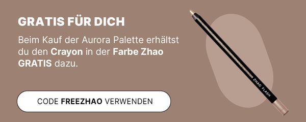 Das Banner zeigt eine Purish-Promotion: Beim Kauf der Aurora Palette gibt es den LH Cosmetics Crayon in der Farbe Zhao gratis mit dem Code FREEZHAO.