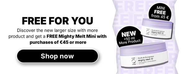 Anzeige für „Geek & Gorgeous Mighty Melt“ mit einem kostenlosen Mini-Produkt beim Einkauf ab 45 €. Enthält den Button „Jetzt kaufen“ sowie Bilder des Produkts.