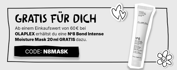 Aktion: Gratis No.8 Bond Intense Moisture Mask 20ml bei Bestellungen ab 60 € bei OLAPLEX mit dem Code N8MASK.