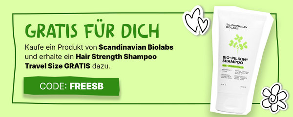 Aktion: Gratis Hair Strength Shampoo in Reisegröße bei Kauf eines Produktes von Scandinavian Biolabs; Code: FREESB.